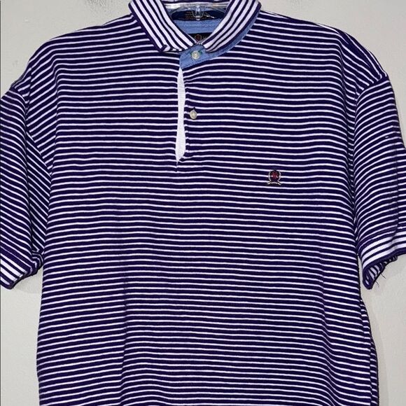 Classic Purple and White Striped Polo Shirt - Picture 4 of 9